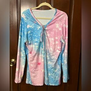 Pink and blue long sleeve baseball style blouse size 3 XL